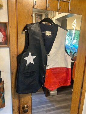 Leather Tricolor Star Vest - Black/White/Red